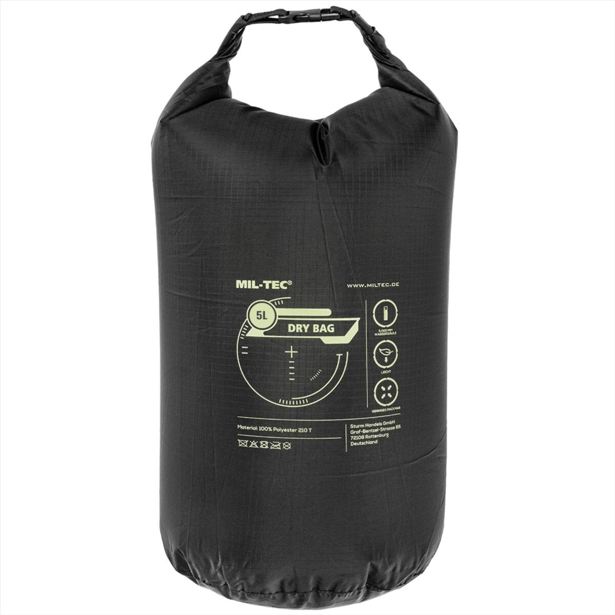 MIL-TEC 5L Dry Bag Wasserdichter Rollverschluss zur Aufbewahrung von Outdoor-Ausrüstung Schwarz