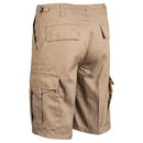 Khaki Mil-Tec army style bermuda cargo shorts with multiple pockets, durable fabric, and relaxed fit for outdoor use.