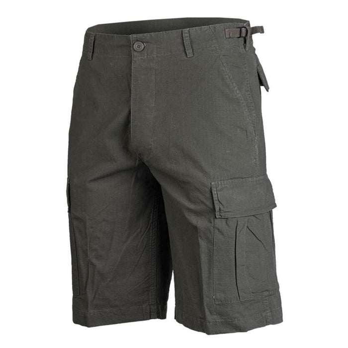 Olivgrüne, vorgewaschene Ripstop-Bermudashorts im US-Armee-Stil mit Cargotaschen, leichtem und langlebigem Design