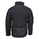 Back view of black MIL-TEC fleece jacket with water-resistant fabric and thermal insulation for cold weather.