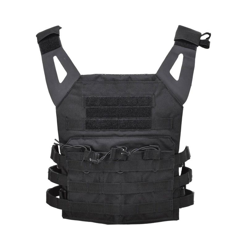 Black MIL-TEC GEN II tactical plate carrier vest with adjustable straps and MOLLE webbing for modular gear attachments