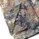 Close-up of GoreTex Flecktarn camo fabric and Velcro straps on a Mil-Tec German army waterproof parka liner.