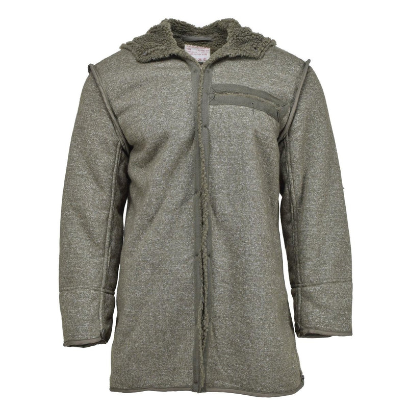 Olive green MIL-TEC German military style faux fur lined parka with hood and zip closure for cold weather warmth and durability.