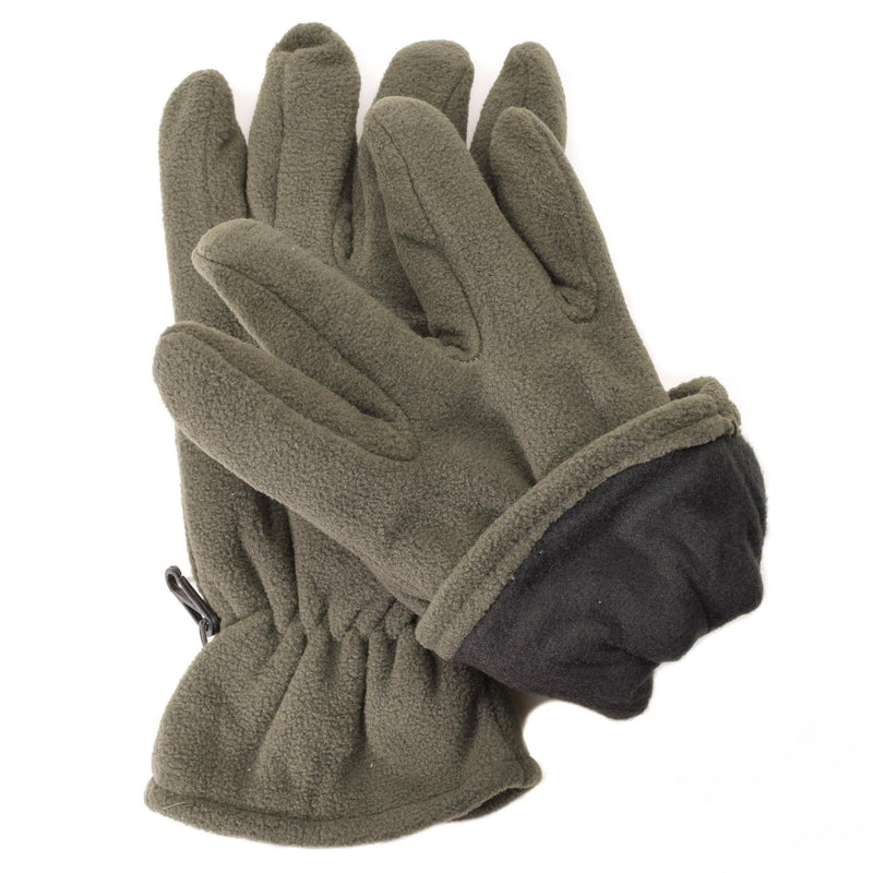 Olive OD Mil-Tec fleece gloves with Thinsulate lining, warm, lightweight, foldable, and designed for winter tactical use.