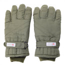 Olive green Mil-Tec Thinsulate winter gloves with adjustable straps for warmth and tactical outdoor use.