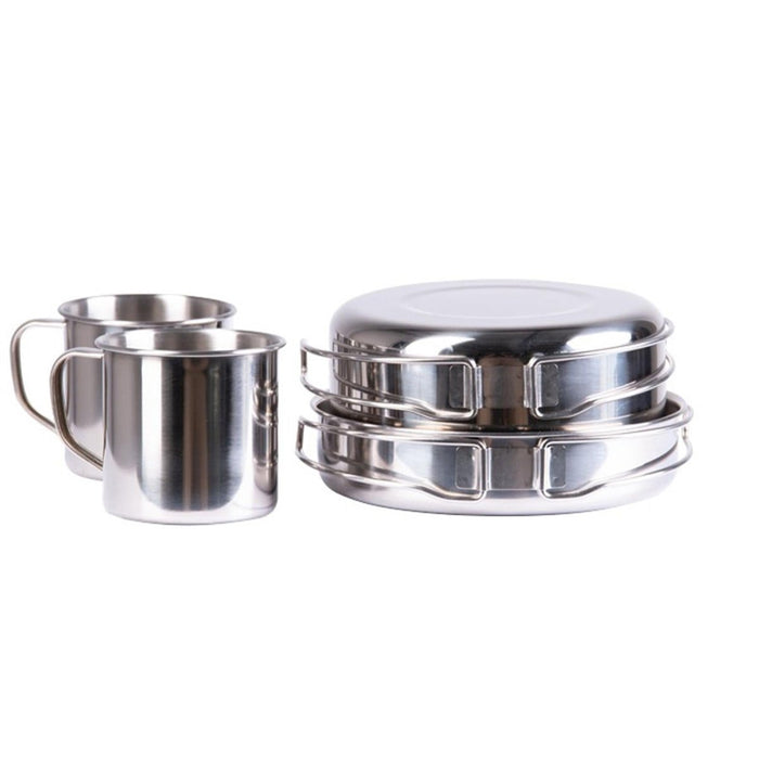 MIL - TEC outdoor cookware 8 pieces stainless camping cooking pot pan cup plate - GoMilitar