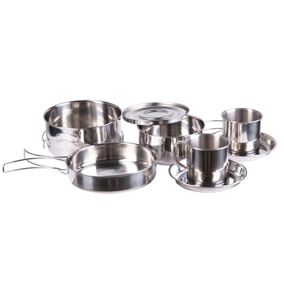 MIL-TEC Outdoor Kochgeschirr 8 teilig Edelstahl Camping Kochtopf Pfanne Tasse Teller