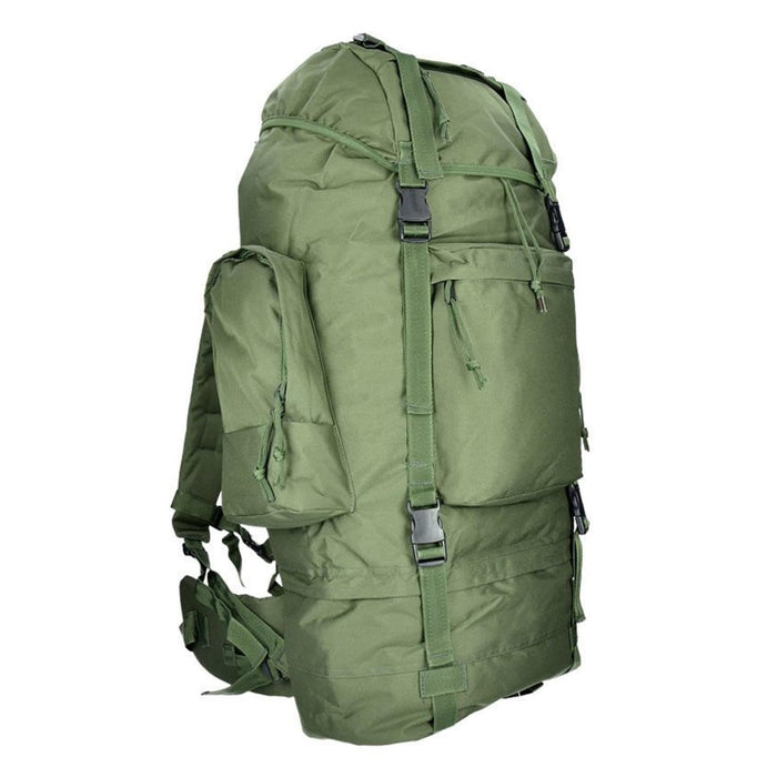 Grüner taktischer Wanderrucksack MIL-TEC RANGER 75L mit mehreren Fächern und verstellbaren Trägern für Outdoor-Abenteuer