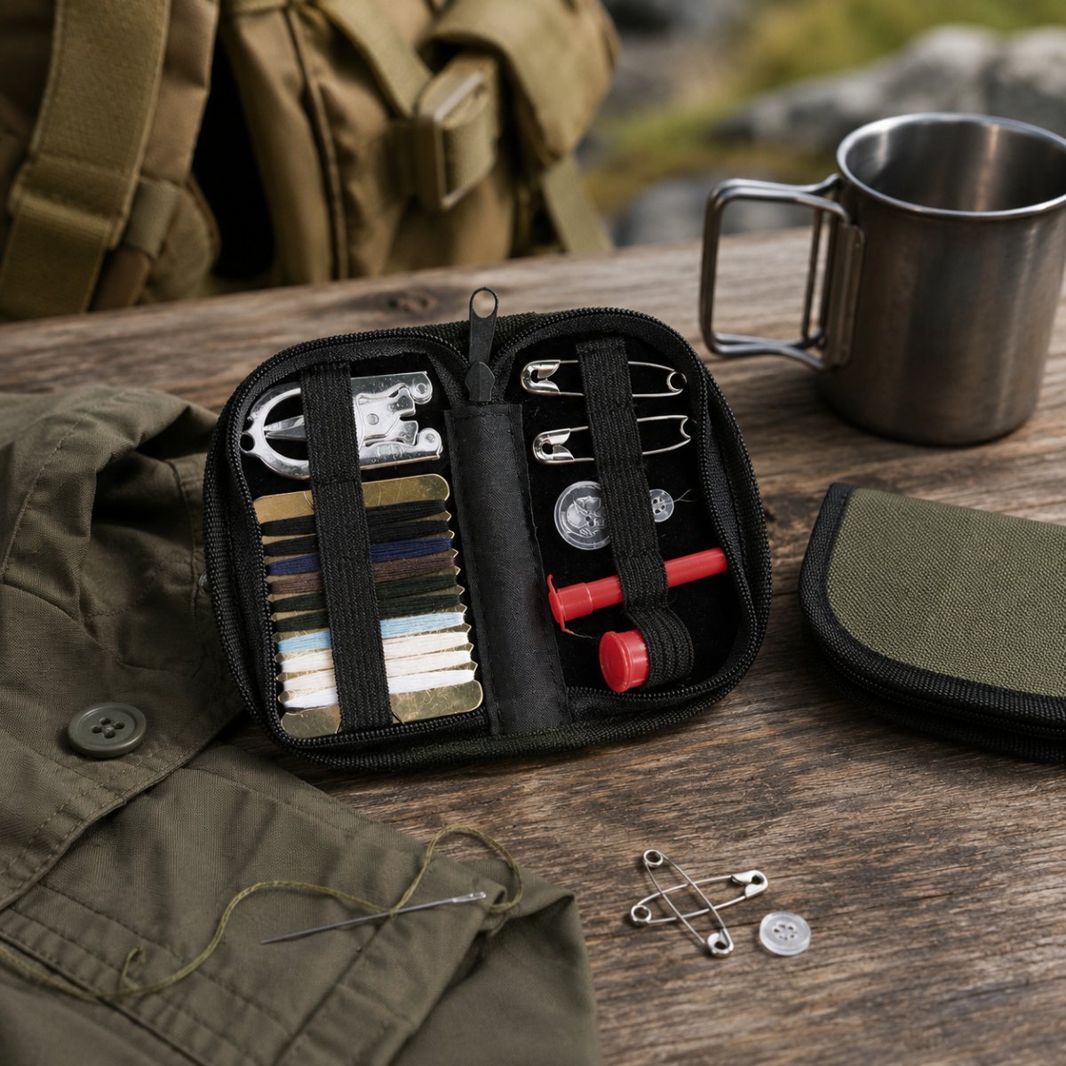 Mil-Tec Nähset Tasche Reise Camping Reparatur Survival Set Olive Darb