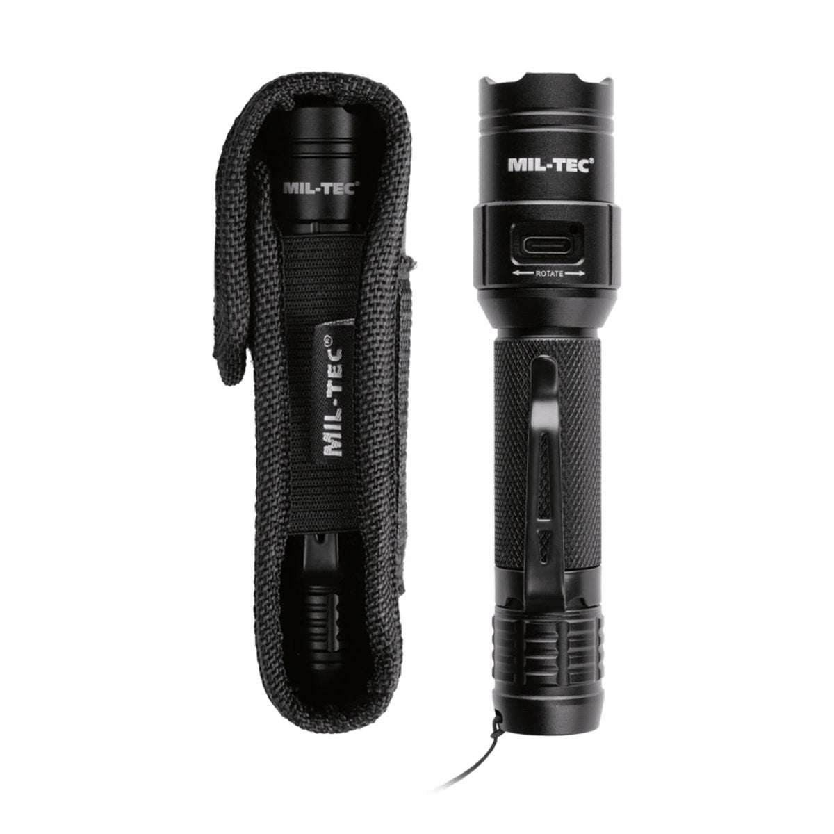 MIL-TEC Taktische Taschenlampe 450 Lumen USB-C wiederaufladbar Tail Switch Cree