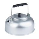 Lightweight 800ml aluminum camping teakettle with black handle and spout for outdoor tea brewing and hot water heating.