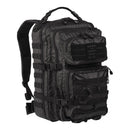 Black MIL-TEC U.S. Assault Ranger tactical backpack with multiple compartments and padded straps, 36-liter capacity, PVC coated.