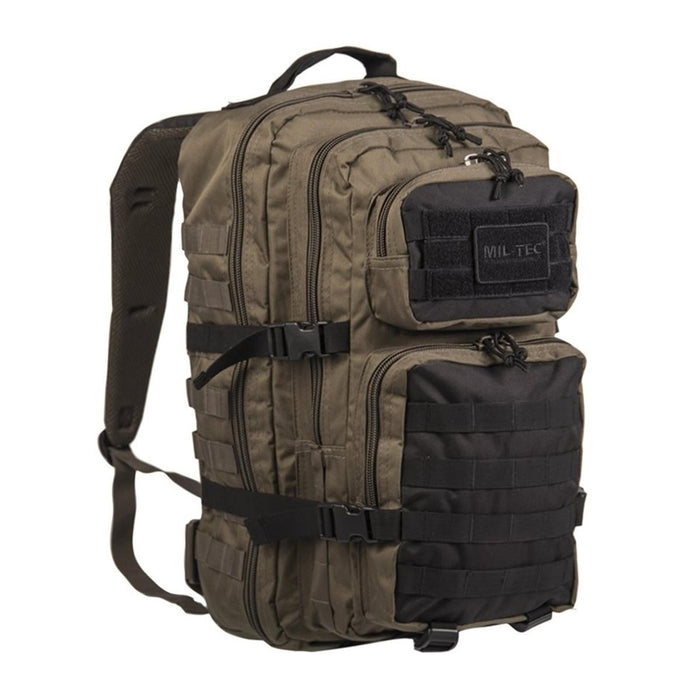 Olivgrüner und schwarzer MIL-TEC U.S. Assault Ranger 36L-Rucksack mit gepolsterten Trägern, langlebiges, wasserabweisendes Design für den Einsatz im Freien