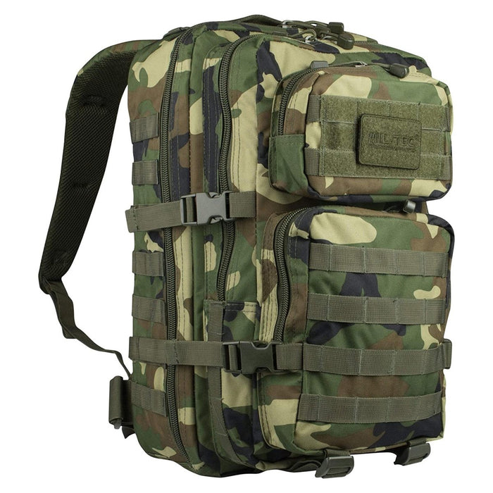 MIL-TEC U.S. Assault 36L Rucksack in Waldtarnung mit mehreren Fächern und verstellbaren Trägern für Wanderungen und taktische Einsätze