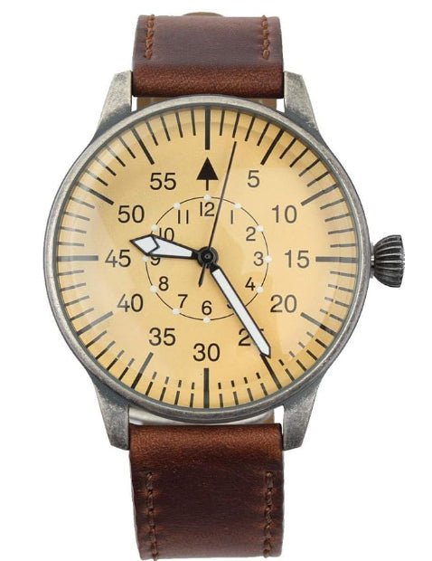 MIL - TEC Vintage Army Quarzuhr Pilot Naturlederarmband Braun - GoMilitar