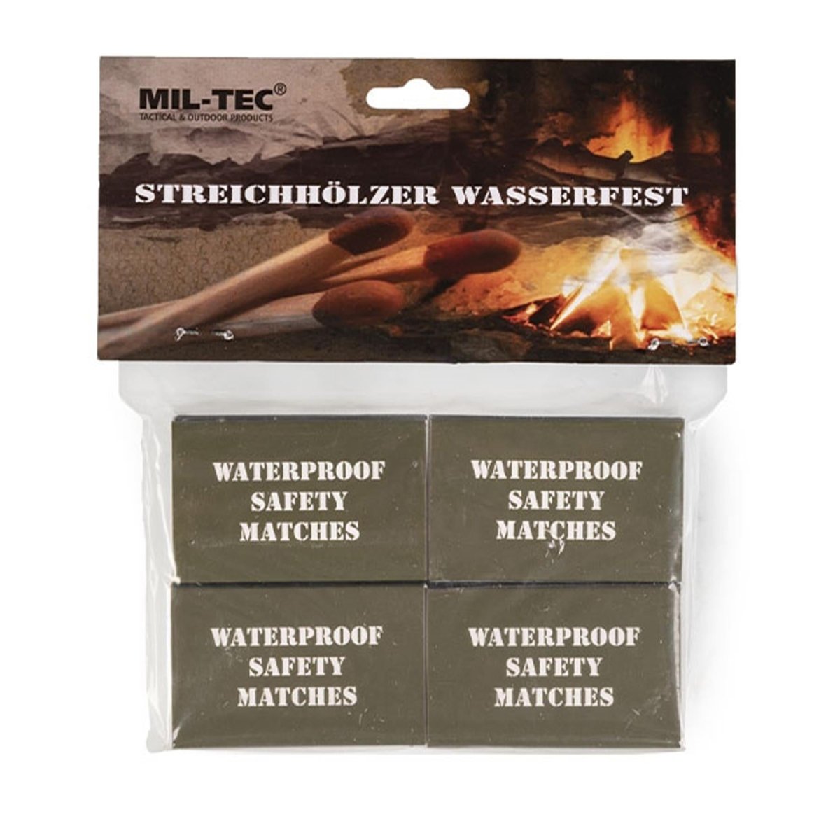 MIL-TEC wasserfeste Streichhölzer, 4er-Pack, 35 Streichhölzer, Outdoor-Camping-Survival