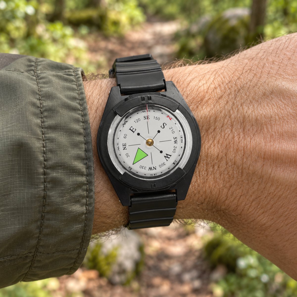 MIL-TEC Handgelenk-Kompass, 360 Grad, leuchtendes Zifferblatt, verstellbares Armband, für den Außenbereich, Schwarz