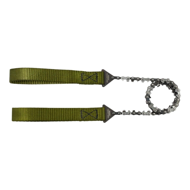 Compact Nordic Pocket Saw with heat-treated steel blade and durable green nylon handles for outdoor use