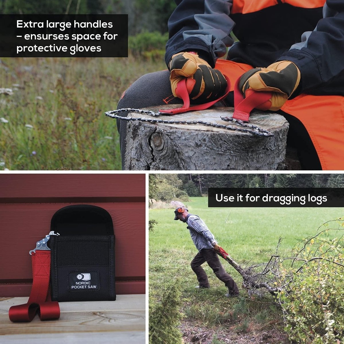 NORDIC POCKET SAW Tragbare Kettensäge aus Kohlenstoffstahl für Wandern und Camping PREMIUM Edition