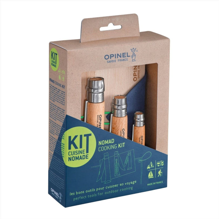 Opinel Nomad Kochset für den Außenbereich, 5-teilig, Messerbrett, Handtuch, Reiseset, Blau – GoMilitar