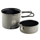 Optimus Elektra FE camping cookware set with non-stick pans and foldable handles for outdoor cooking and backpacking use