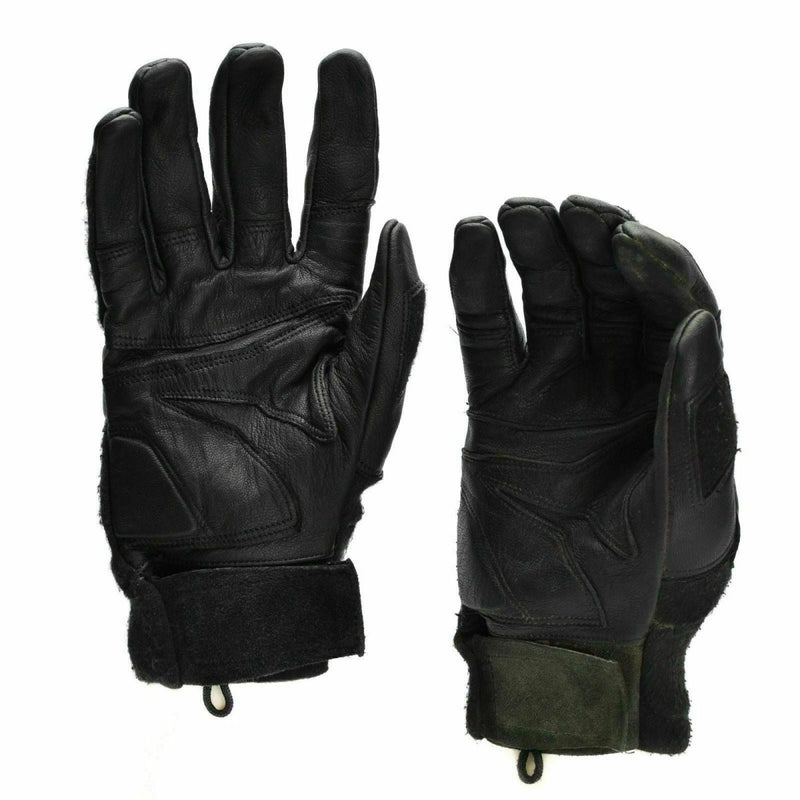 Black leather Austrian Army combat tactical gloves with reinforced palms and knuckles for protection and durability