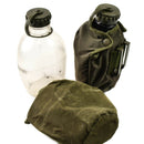 Original Austrian Army clear plastic drinking flask with sturdy green nylon pouch and belt clip for outdoor use