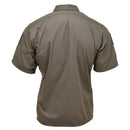 Back view of original Austrian army M65 lightweight olive green short sleeve combat shirt with durable fabric
