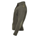 Green ribbed sweater on a white background