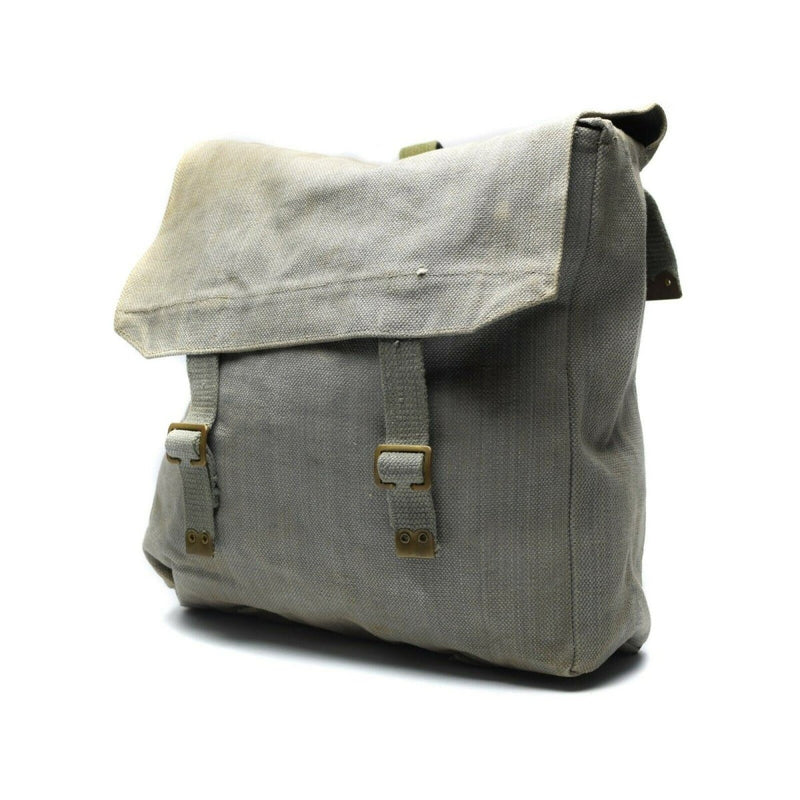 Original British Army M37 grey canvas haversack with buckle closure, large durable military surplus side bag
