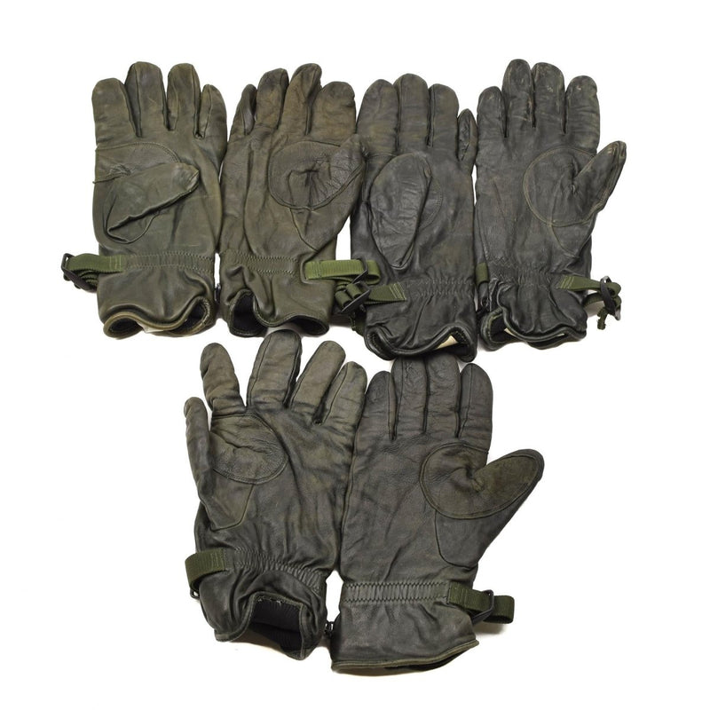 Pair of genuine British Military MK II leather gloves in dark green with lining for hand protection and durability