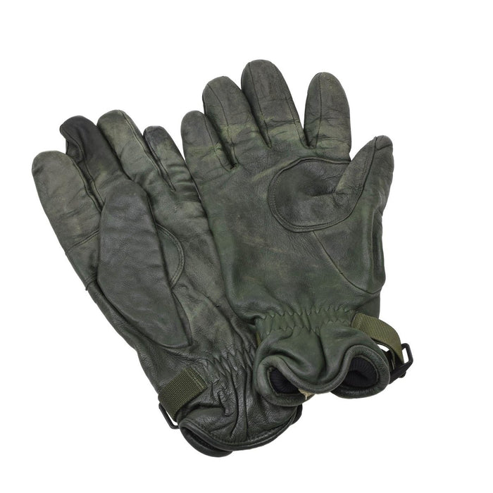 Paar originale britische Militär-MK II-Lederhandschuhe in Dunkelgrün mit Futter zum Handschutz