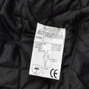 Close-up of a label inside a black waterproof Metropolitan Police heavy weight anorak made of 100% polyester lining