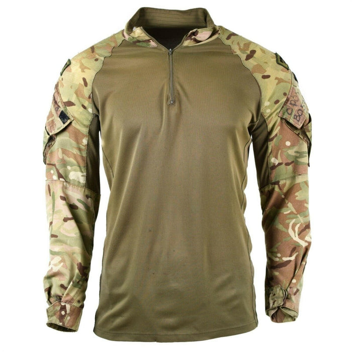Original britisches UBAC MTP-Camouflage-Militär-Sweatshirt mit Viertelreißverschluss, verstärkten Ellbogen und Armtaschen für den taktischen Einsatz.