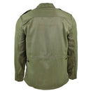 Back view of original Bulgarian army green olive jacket with buttoned cuffs and shoulder epaulets.