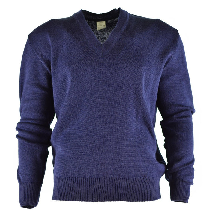 Original blauer Wollpullover der tschechischen Armee mit V-Ausschnitt, militärischer Überschuss, leicht, langlebig, warm, lange Ärmel