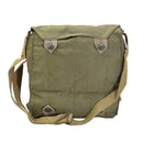 Original Czech military gas mask shoulder bag made of green canvas with adjustable strap and vintage design.