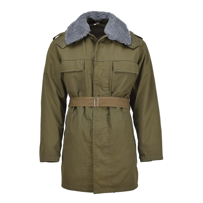 Original tschechischer Militärparka mit Gürtel, Kunstpelzfutter, Winterjacke mit Kapuze, oliv – GoMilitar