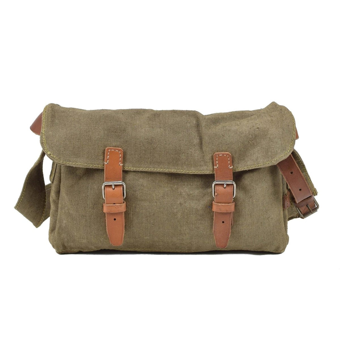 Original tschechische Militär-Umhängetasche Canvas Utility Bag Lederriemen Vintage