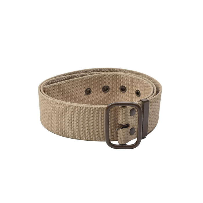 Original tschechischer militärischer taktischer Canvas-Gürtel in Khaki mit einer robusten braunen Metallschnalle, konzipiert für den rauen Einsatz.