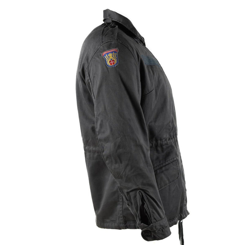 Original Danish army M71 short cut military jacket in grey with sleeve patch, vintage durable field surplus design