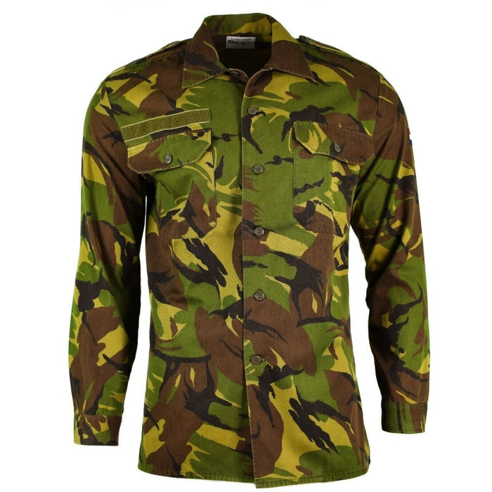 Originales M65 Woodland DPM-Camouflage-Kampfhemd der niederländischen Armee mit langen Ärmeln und Knopfverschluss vorne