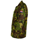 Side view of Original Dutch Army M65 woodland DPM camouflage military shirt with Dutch flag patch on sleeve