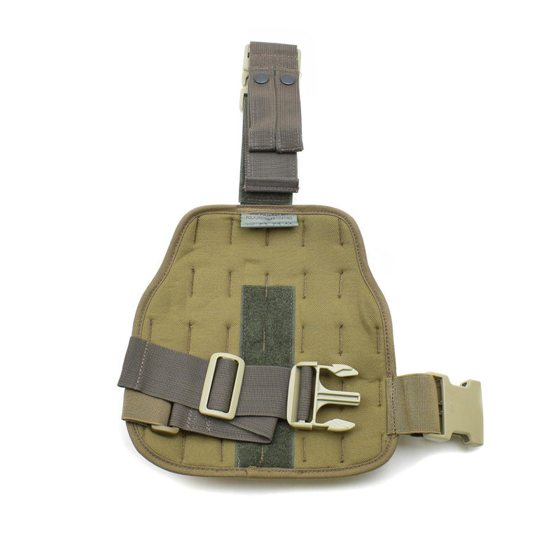 Original Dutch Military coyote nylon drop leg platform with adjustable straps and molle attachment points