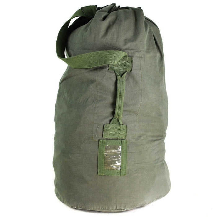 Original niederländischer Militär-Seesack in Olivgrün, 100 Liter Fassungsvermögen, strapazierfähiges Ripstop-Canvas mit Tragegurten.
