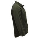 Olive green original Dutch military fleece jacket with full zipper, soft thermal fabric, and elastic cuffs for cold weather.