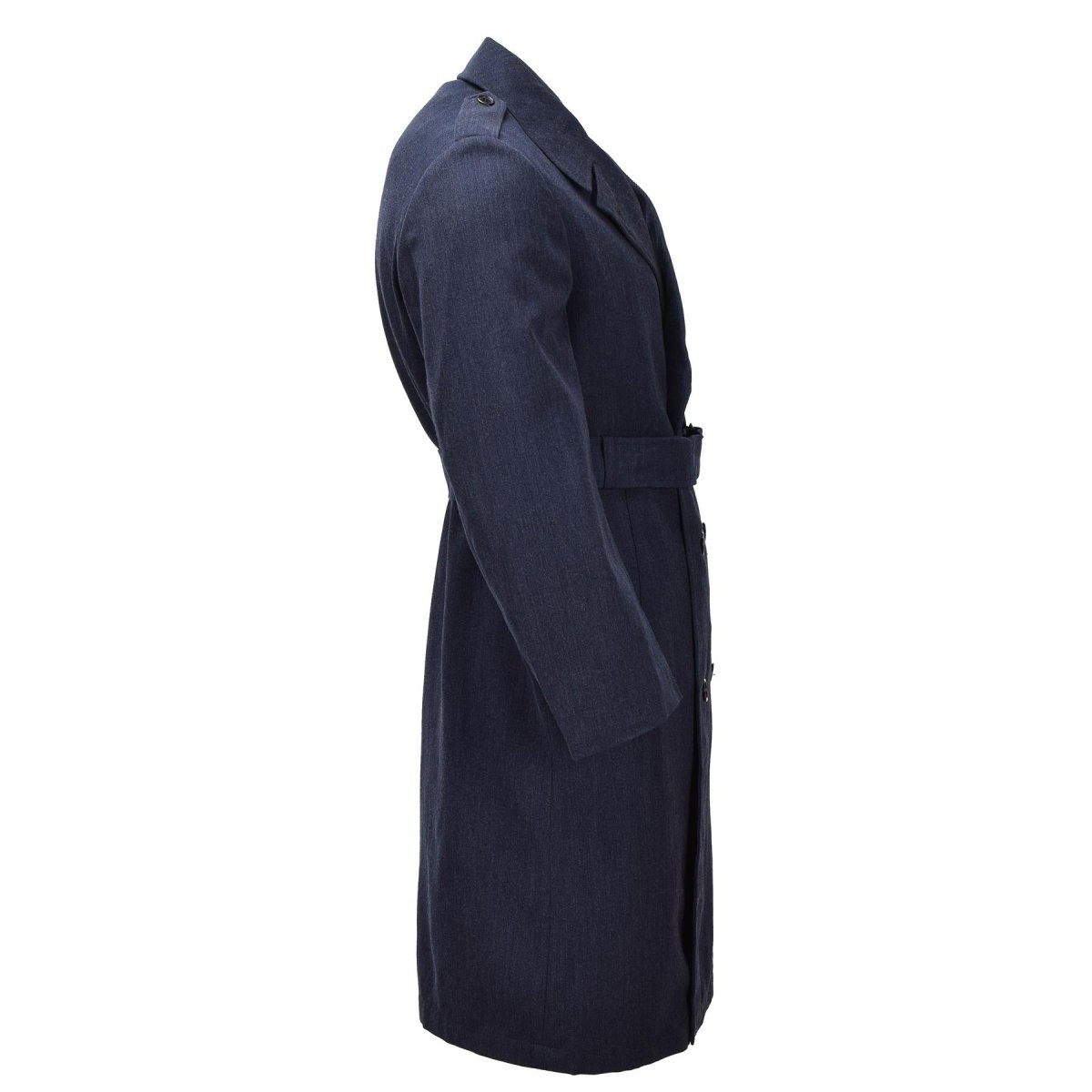 Original holländischer, formeller Militärmantel, zweireihig, blau mit Gürtel
