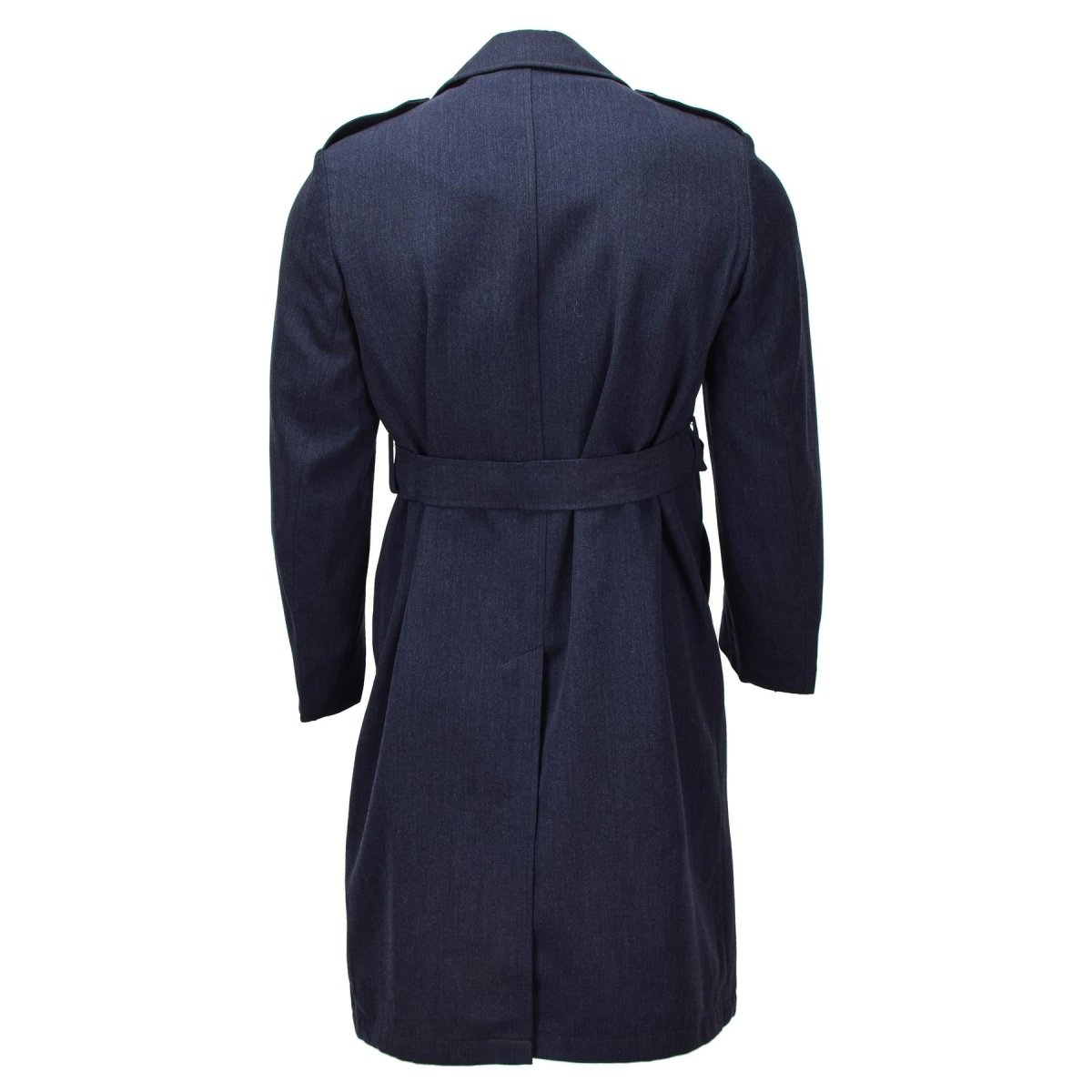 Original holländischer, formeller Militärmantel, zweireihig, blau mit Gürtel