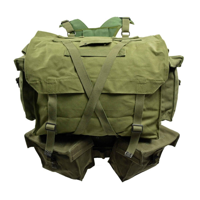 Original niederländischer Militärrucksack M58 mit Gurtbandmuster, 35 l, perforierter Gürtel, Oliv – GoMilitar