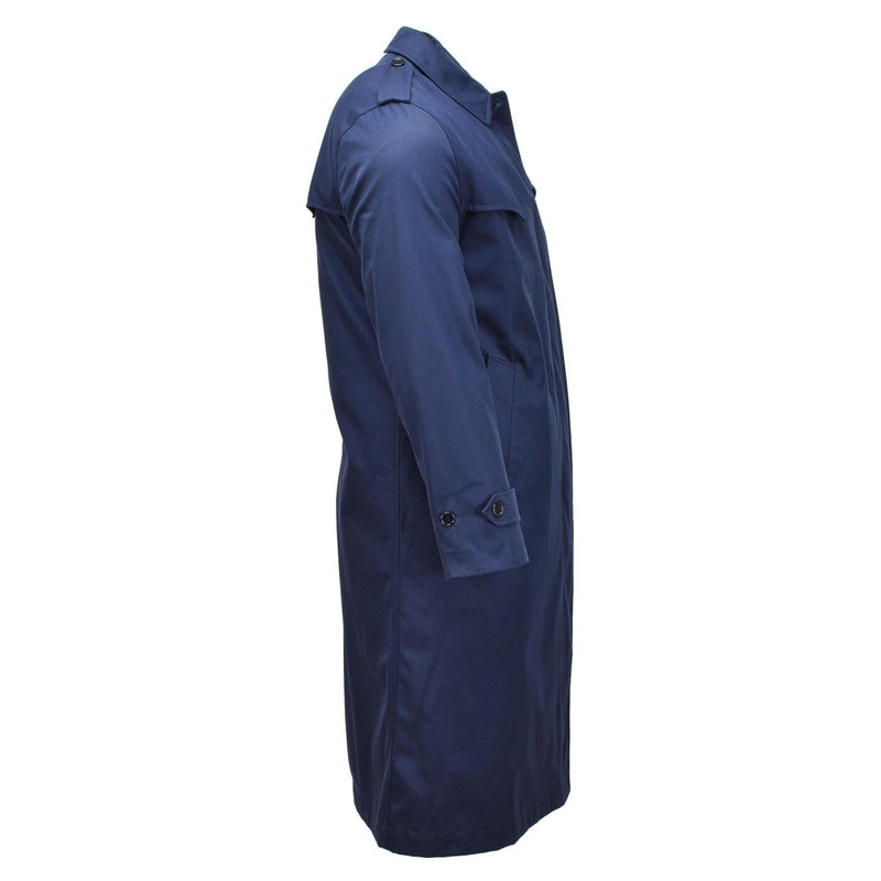 Original Dutch Military women's blue trench coat with quilted liner, water-resistant and warm for rainy weather.